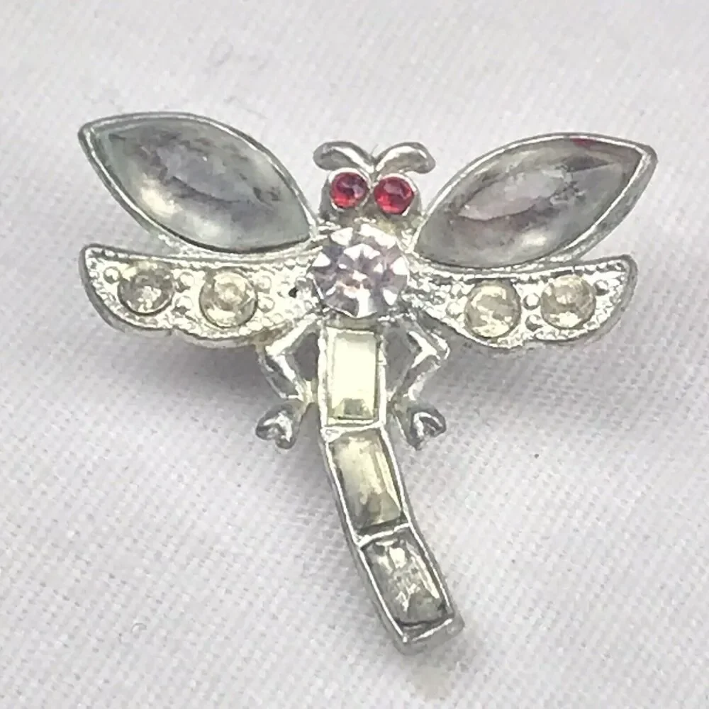 Dragonfly Pin Brooch Red Eyes Jeweled Vintage